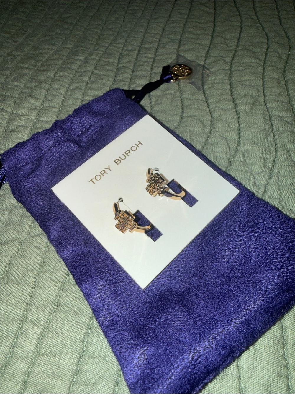 Tory Burch Gold Logo Hoop Earrings